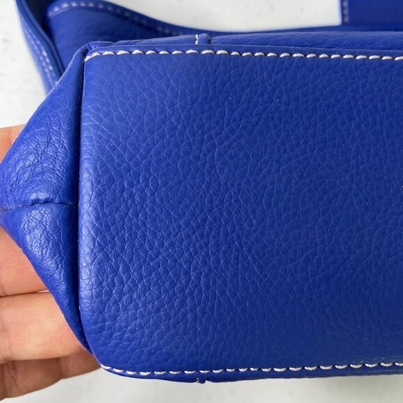 Liz Claiborne Blue Pebbled Leather Mini Hobo Bag Contrast Stitch Fold Over Flap - Picture 15 of 16